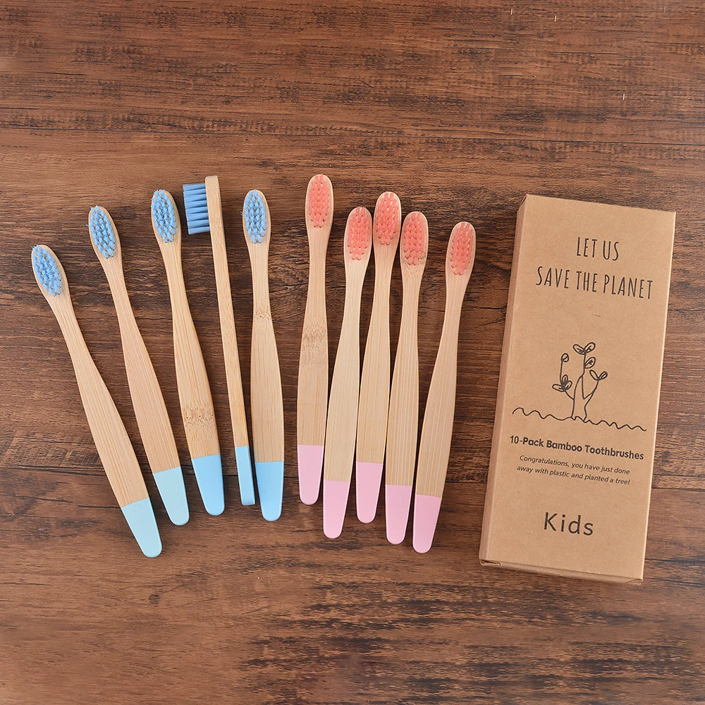 Children 10 Pieces Colorful Bamboo Toothbrush Nylon Bristle Eco Paint Toothbrush Kids Arosse a Dent Bambou Vegan Tooth Dental