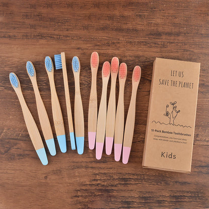 Children 10 Pieces Colorful Bamboo Toothbrush Nylon Bristle Eco Paint Toothbrush Kids Arosse a Dent Bambou Vegan Tooth Dental