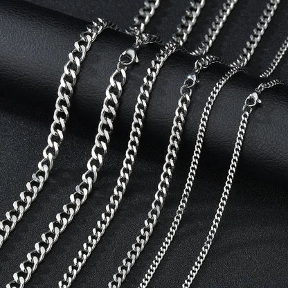 Stainless Steel Cuban Necklaces for Men Women Black Gold Chain Choker Solid Metal Jewelry Basic Punk 3mm 5mm 7mm 