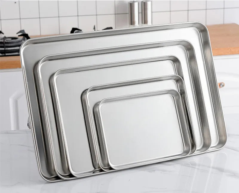 Rectangle Steamed Sausage Noodles Storage Trays Stainless Steel Fruit Dish Restaurant Hotel Kitchen Pastry Food Baking Plates