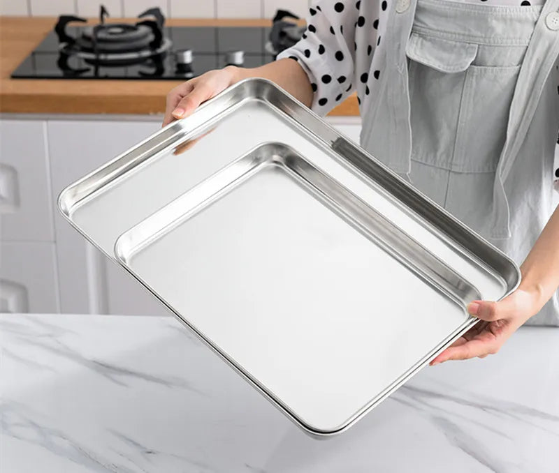 Rectangle Steamed Sausage Noodles Storage Trays Stainless Steel Fruit Dish Restaurant Hotel Kitchen Pastry Food Baking Plates