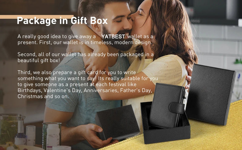 YATBEST Card Holder Wallet  Slim Minimalist Pop Up Leather Men Wallets RFID Blocking Metal Bank Card Case with Coins Pocket