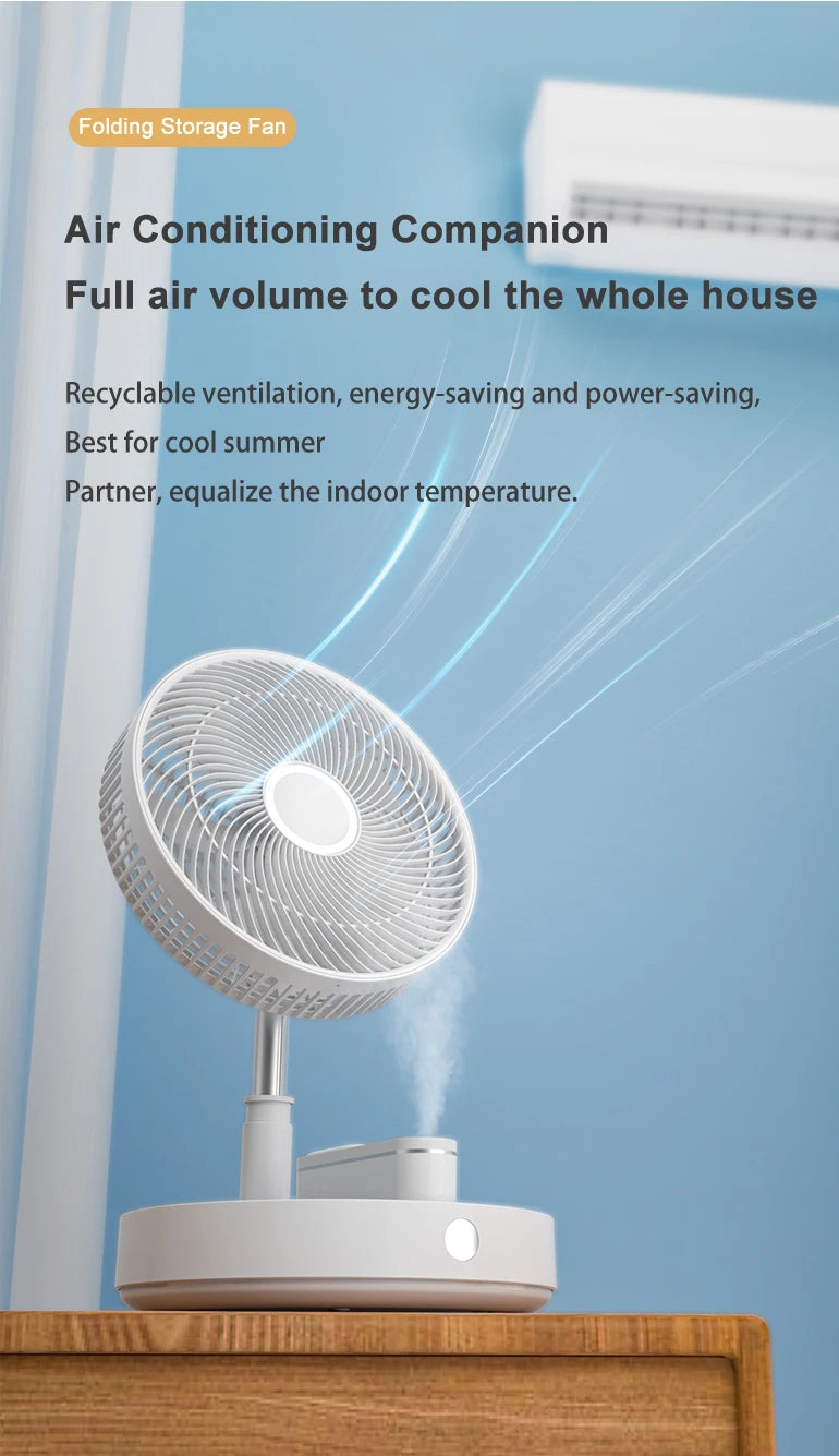 P30 Rechargeable Standing Fan 12 Inch 10800mAh Electric Folding Fan for Desktop Floor Wireless Portable Fans for Home Camping