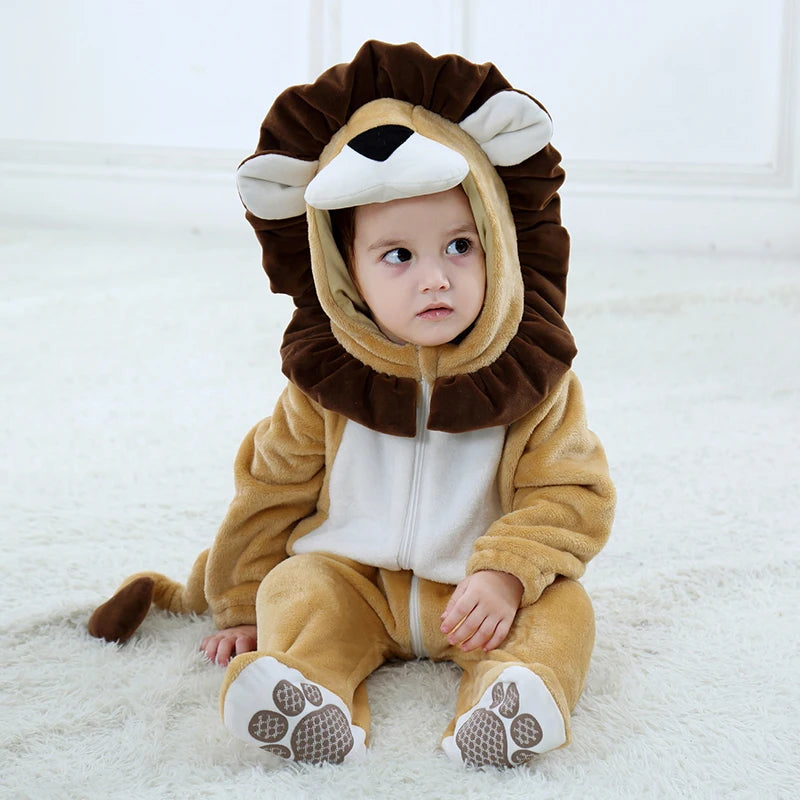Umorden Infant Toddler Dalmatian Dog Lion Tiger Dinosaur Costumes Baby Boys Girls Kigurumi Cartoon Animal Romper Halloween Purim