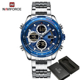 NAVIFORCE Top Brand Luxury Classic Men's Watch Quartz Digital Male Clock Military Sport Silver Stainless Steel Man Wristwatch 9197