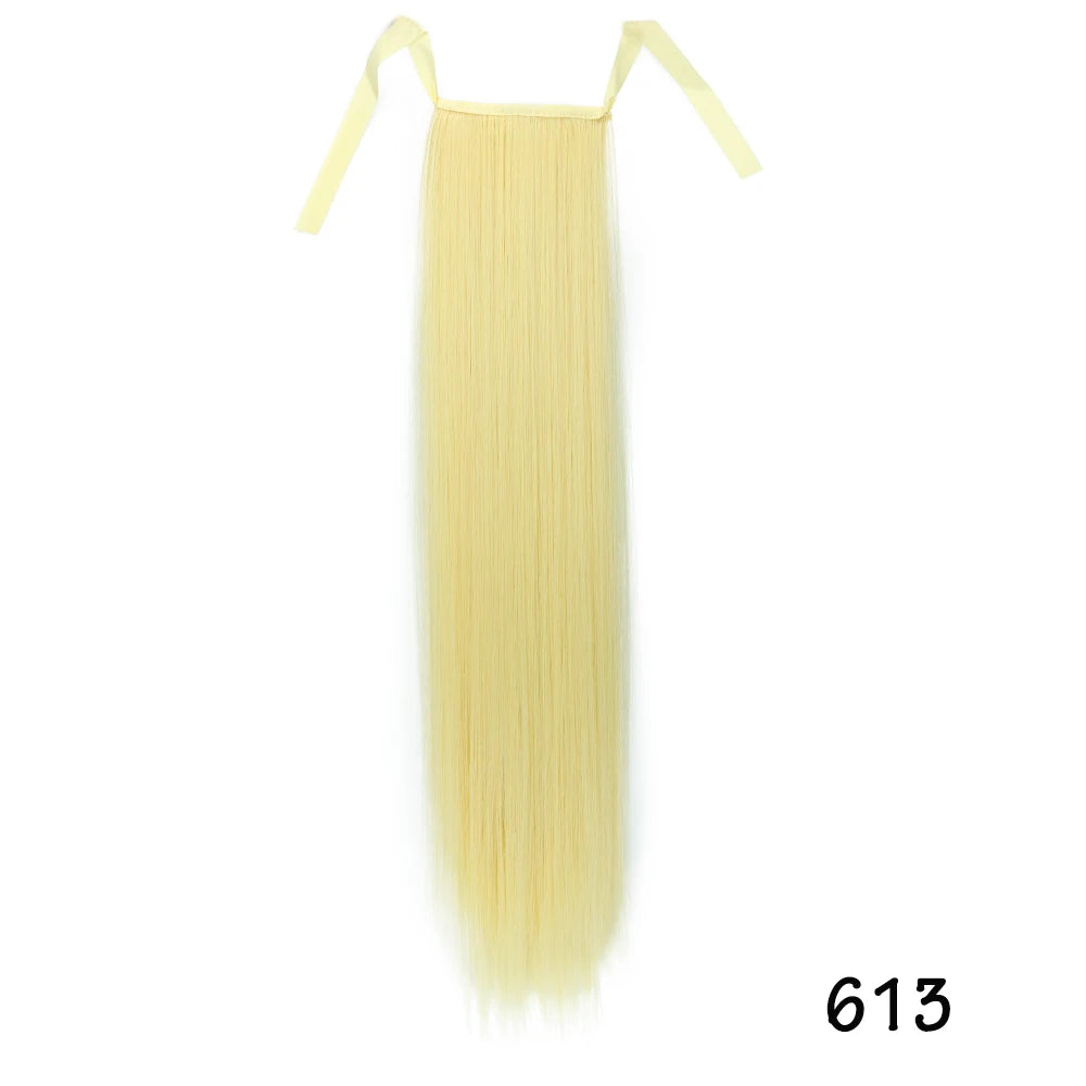 32inches Synthetic Ponytail Hair Extension Clip in Fake Wig Hairpiece Blonde Wrap Around Pigtail Long Smooth Overhead Pony Tail