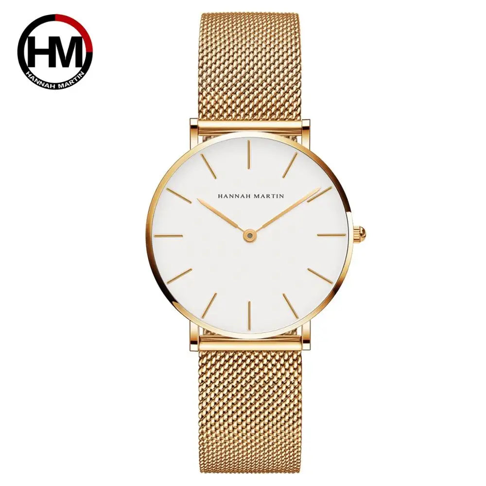 HANNAH MARTIN Women Watch Nordic Minimalist Japan Quartz Movement 3Bar Waterproof Women 36mm Full Rose Gold Dropshipping Watches