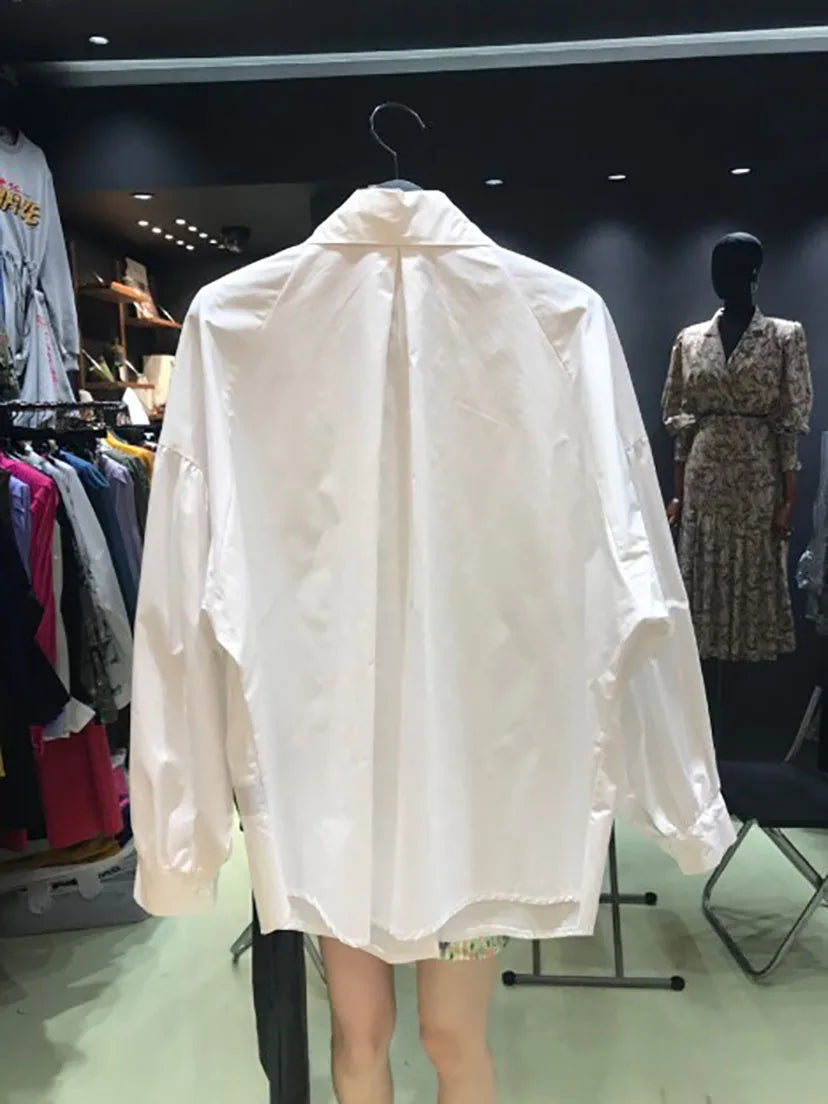 2025 Casual Long-sleeve Shirt Women New Fashion Turn Down Collar Big Button Retro Blouse Female