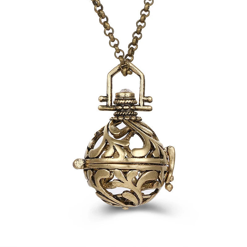 Mexico Music Ball Hollow Zircon Pendant Vintage Perfume Locket Necklace Aromatherapy Diffuser Sweater Chain For Women Jewelry