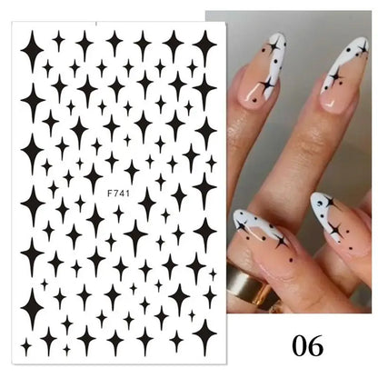 1Sheet 3D Red Heart Laser Nail Sticker Black Letter Star Line Self-Adhesive Slider Valentine's Day Series Nail Decals Decoration