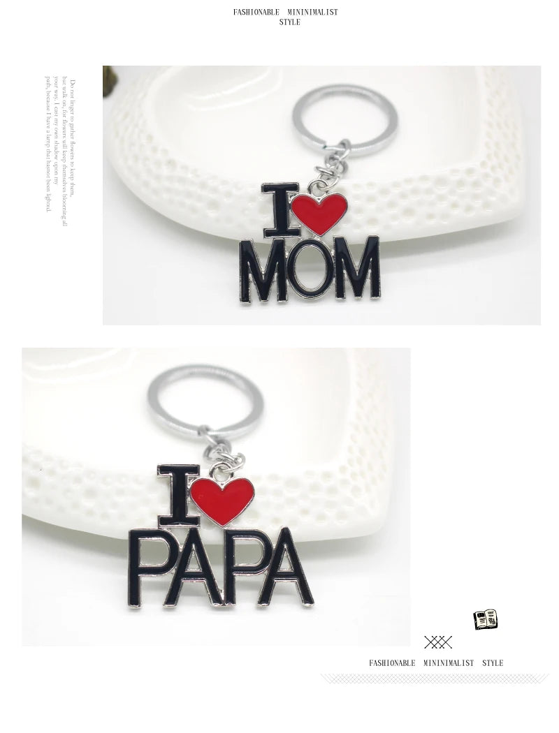 Llavero con letras huecas "Amo a mamá, mamá, papá y papá" para mujeres y hombres, joyería, mochila, llavero, regalos para el Día del Padre y el Día de la Madre.