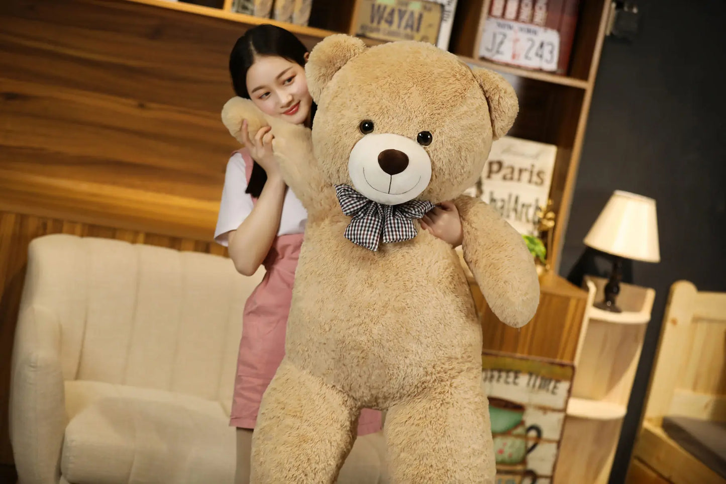 Oso de peluche gigante de 105 cm, suave, blanco, rosa y marrón, almohada súper grande para abrazar, regalo de cumpleaños para niños.