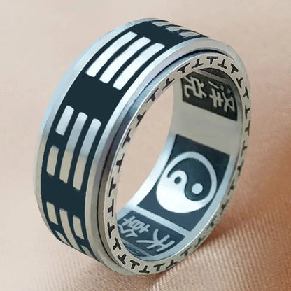 Vintage Chinese Tai Chi Kung Fu Men's Taoism Mantra Fidget Anti-stress Spinner Rings For Chinatown Men Rotatable Anxiety Ring