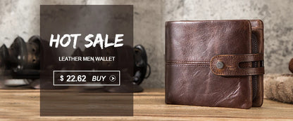 ONTACT'S Genuine Leather Short Wallets for Men RFID Vintage Coin Purse Card Holder Male Money Clip Women‘s Wallet Bag HandbagC