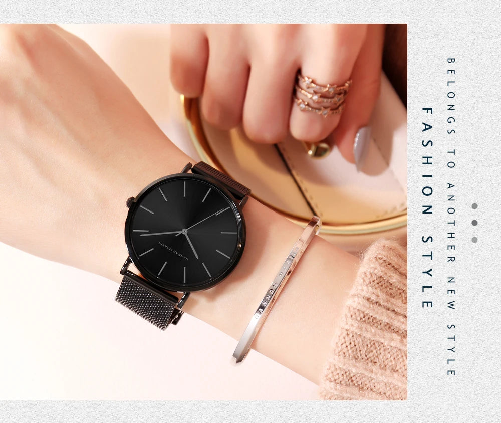 HANNAH MARTIN Women Watch Nordic Minimalist Japan Quartz Movement 3Bar Waterproof Women 36mm Full Rose Gold Dropshipping Watches