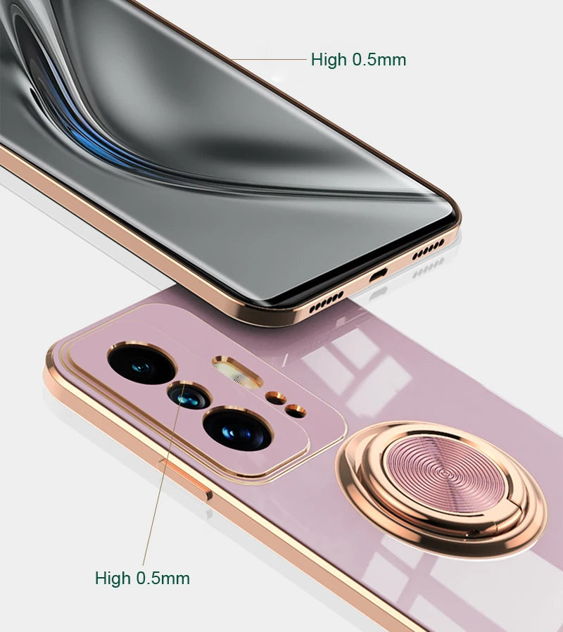Luxury Plating Silicone Case For Xiaomi Mi 13T 13 11T 12T Mi11T 14 Mi14 Mi11T Mi12T Mi13T Full Protective Cover With Ring Holder