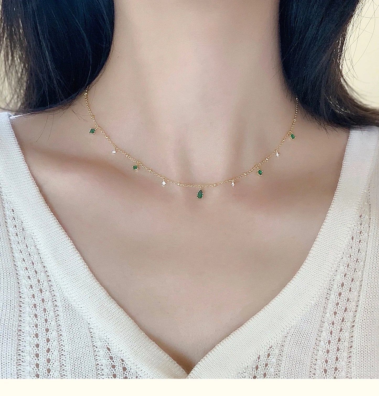 Exquisite Green Zircon Clavicle Chain Necklace Choker Necklace for Women Gifts Jewelry Vintage Design Necklace Wholesale