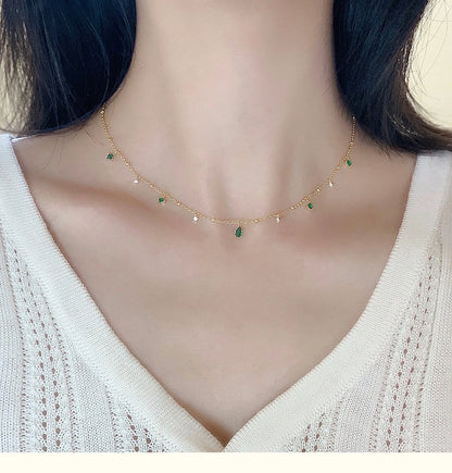 Exquisite Green Zircon Clavicle Chain Necklace Choker Necklace for Women Gifts Jewelry Vintage Design Necklace Wholesale