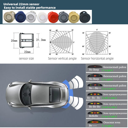 Hippcron Car LED Parking Sensor Kit 4 Sensors 22mm Reverse Radar Sound Alert Indicator System 8 Colors