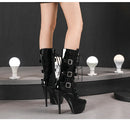 Nightclub Platform Women's Shoes 8 Inch Pole Dancing Pumps 20CM Thin High Heels Mid Tube Boots Design Buckle Sexy Stripper Show