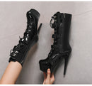 Nightclub Platform Women's Shoes 8 Inch Pole Dancing Pumps 20CM Thin High Heels Mid Tube Boots Design Buckle Sexy Stripper Show