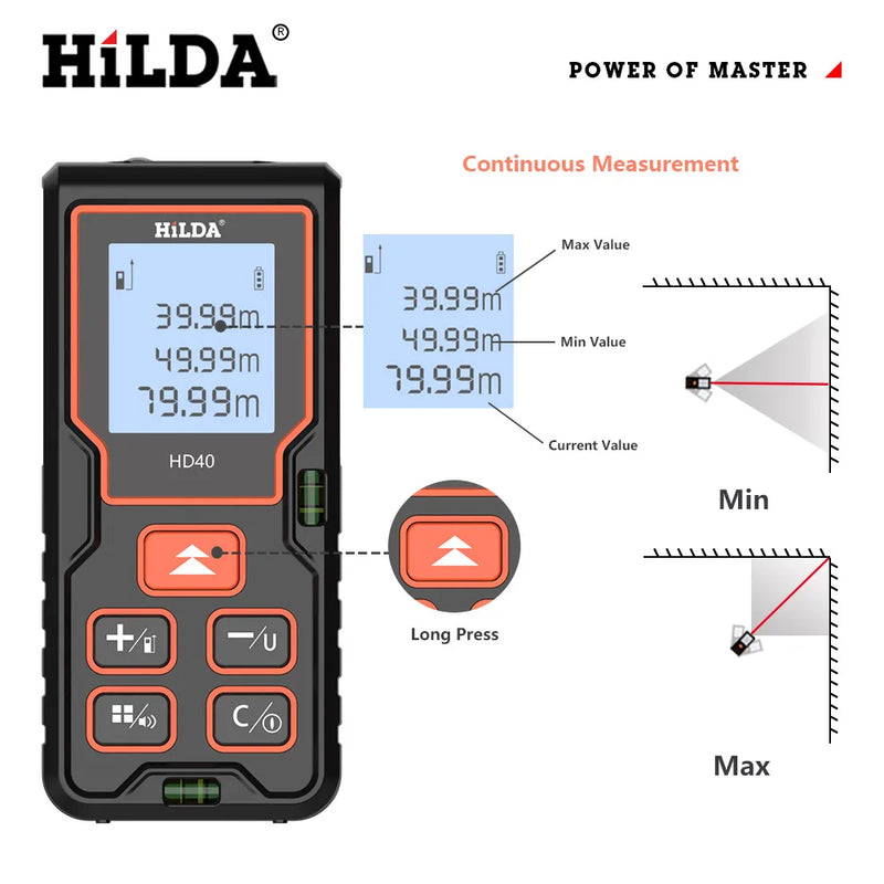 HILDA Laser Rangefinder Distance Meter 40M 50M 60M 80M 100M Rangefinder Laser Tape Range Finder Building лазерный дальномер