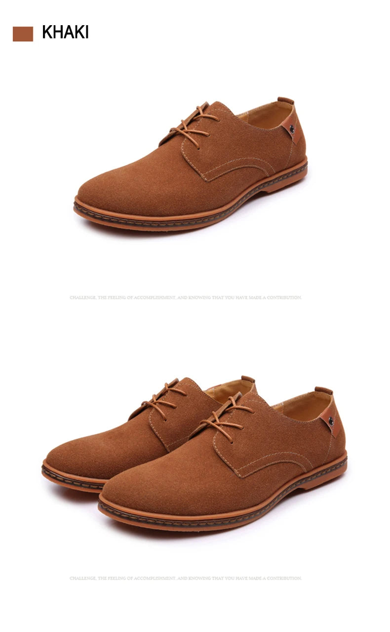 2024 Spring Suede Leather Men's Oxford Casual Shoes Classic Sneakers Comfortable Footwear Dress Shoes Large Size Flats