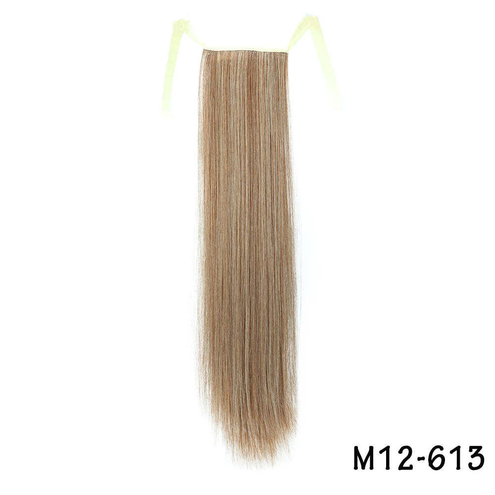 32inches Synthetic Ponytail Hair Extension Clip in Fake Wig Hairpiece Blonde Wrap Around Pigtail Long Smooth Overhead Pony Tail