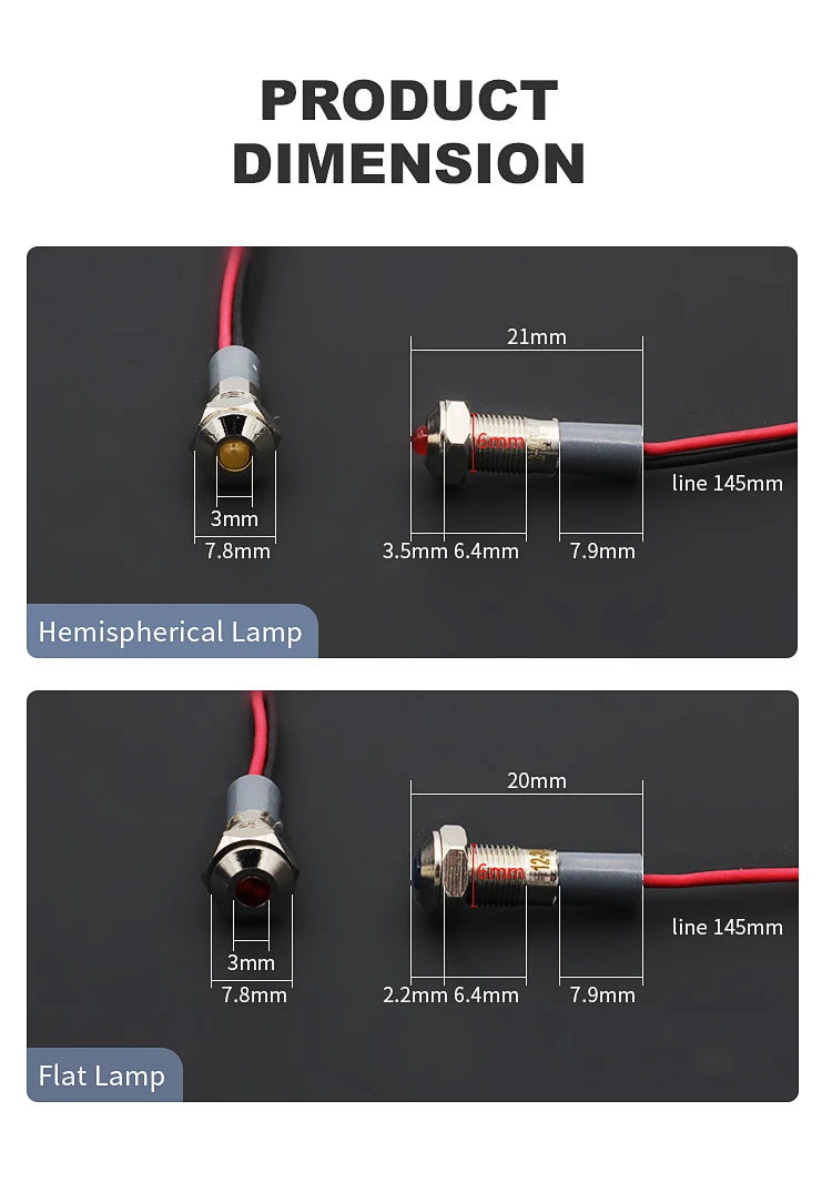 IP67 6mm Metal LED Warning Signal Light FXB6F-LED Small Power Indicator Lamp Waterproof 12V 24V 220V Red Green Yellow White Blue