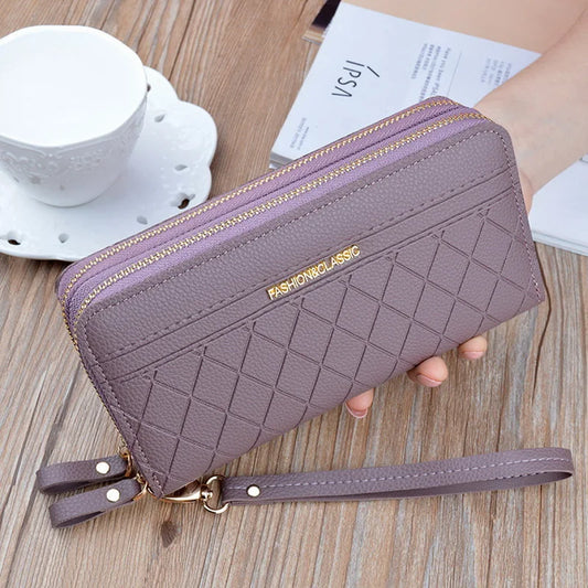 Cartera larga para mujer, monedero con borlas, tarjetero, billetera de cuero sintético con doble cremallera, bolso de mano de lujo para teléfono y dinero.