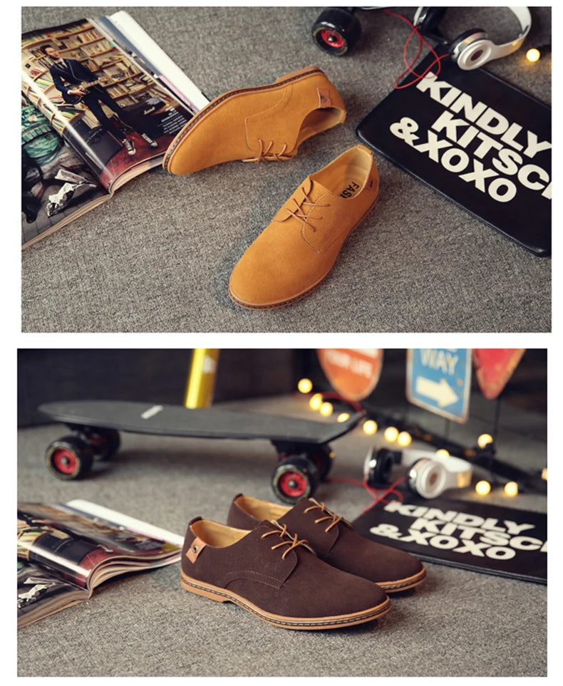 2024 Spring Suede Leather Men's Oxford Casual Shoes Classic Sneakers Comfortable Footwear Dress Shoes Large Size Flats