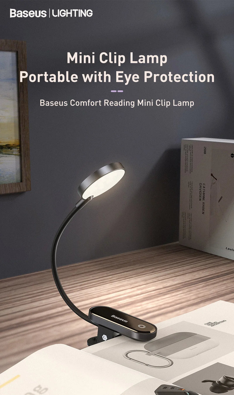 Baseus Led Desk Lamp Clip-On Night Light Reading Computer Keyboard illuminated Eye Protection Lamp With USB Charging For Bedroom