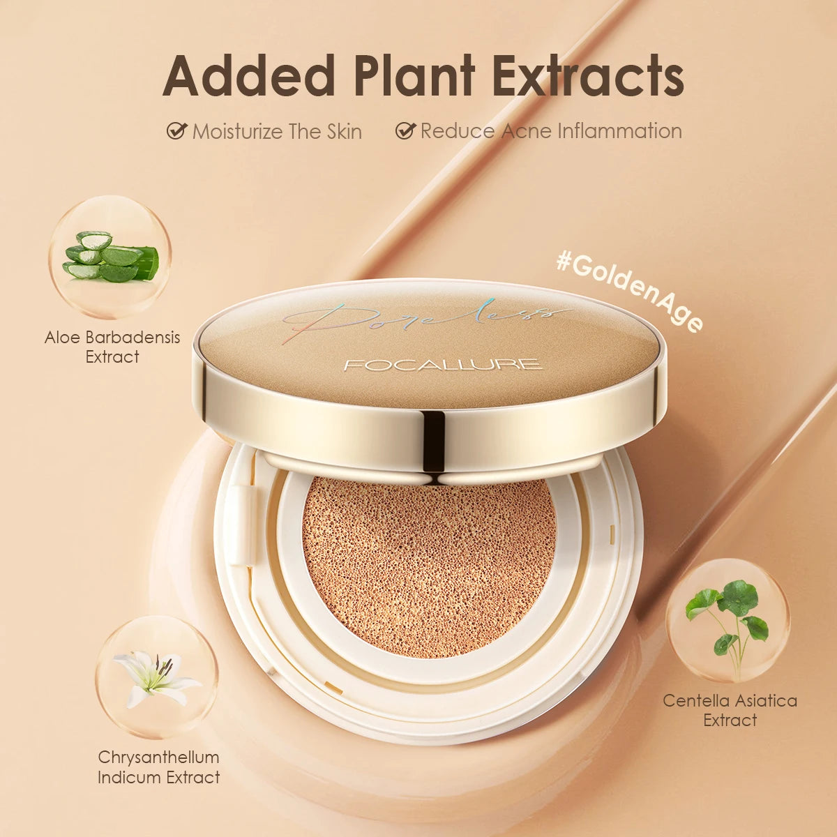 FOCALLURE Air Cushion Poreless BB Cream Resistente al agua Corrector facial iluminador de larga duración Base mate Cosméticos con borla