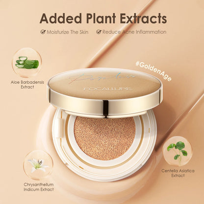 FOCALLURE Air Cushion Poreless BB Cream Resistente al agua Corrector facial iluminador de larga duración Base mate Cosméticos con borla