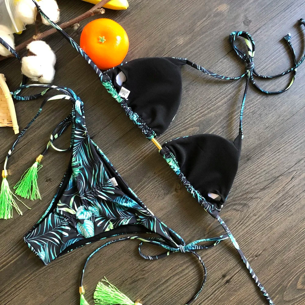 Conjunto de bikini sexy 2021 de 2 piezas con estampado de calor, traje de baño deportivo para mujer, ropa de playa, traje de baño push-up acolchado, mono de baño exquisito
