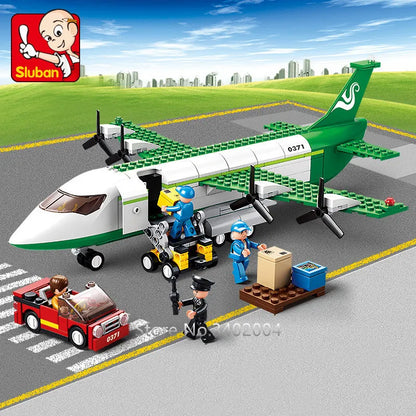 City Cargo Aircraft Plane Storage Airport Airbus Airplane Avion Technical Creative Building Blocks Educational Toys for Children