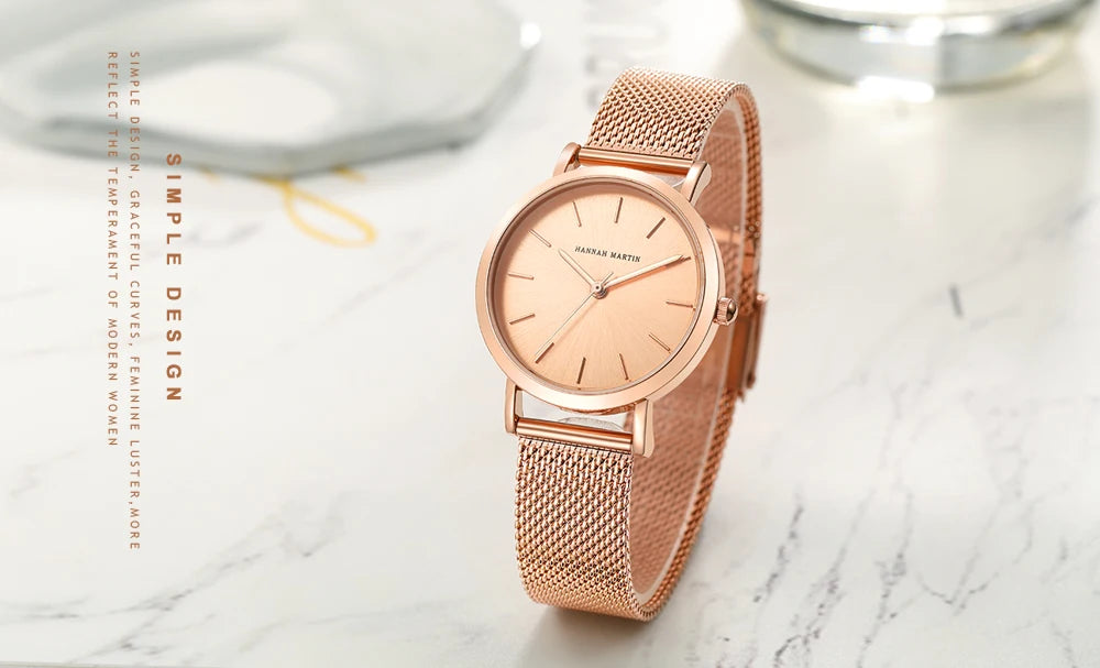 HANNAH MARTIN Women Watch Nordic Minimalist Japan Quartz Movement 3Bar Waterproof Women 36mm Full Rose Gold Dropshipping Watches
