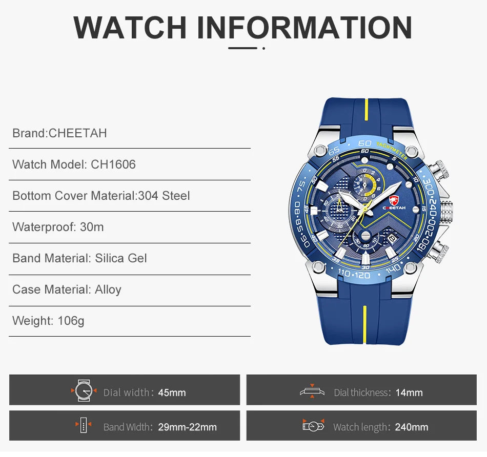 CHEETAH New Watches Mens Luxury Brand Big Dial Watch Men Waterproof Quartz Wristwatch Sports Chronograph Clock Relogio Masculino