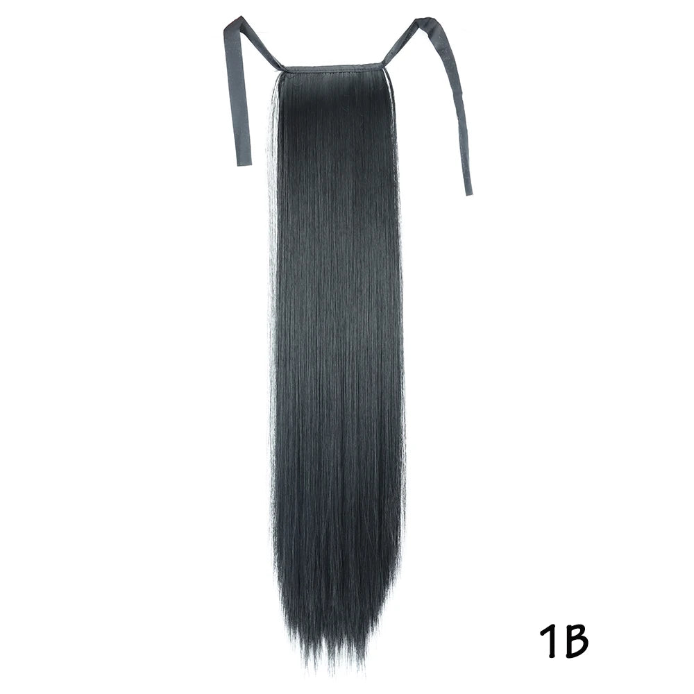 32inches Synthetic Ponytail Hair Extension Clip in Fake Wig Hairpiece Blonde Wrap Around Pigtail Long Smooth Overhead Pony Tail