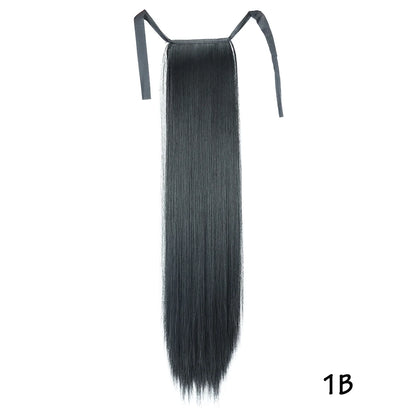 32inches Synthetic Ponytail Hair Extension Clip in Fake Wig Hairpiece Blonde Wrap Around Pigtail Long Smooth Overhead Pony Tail