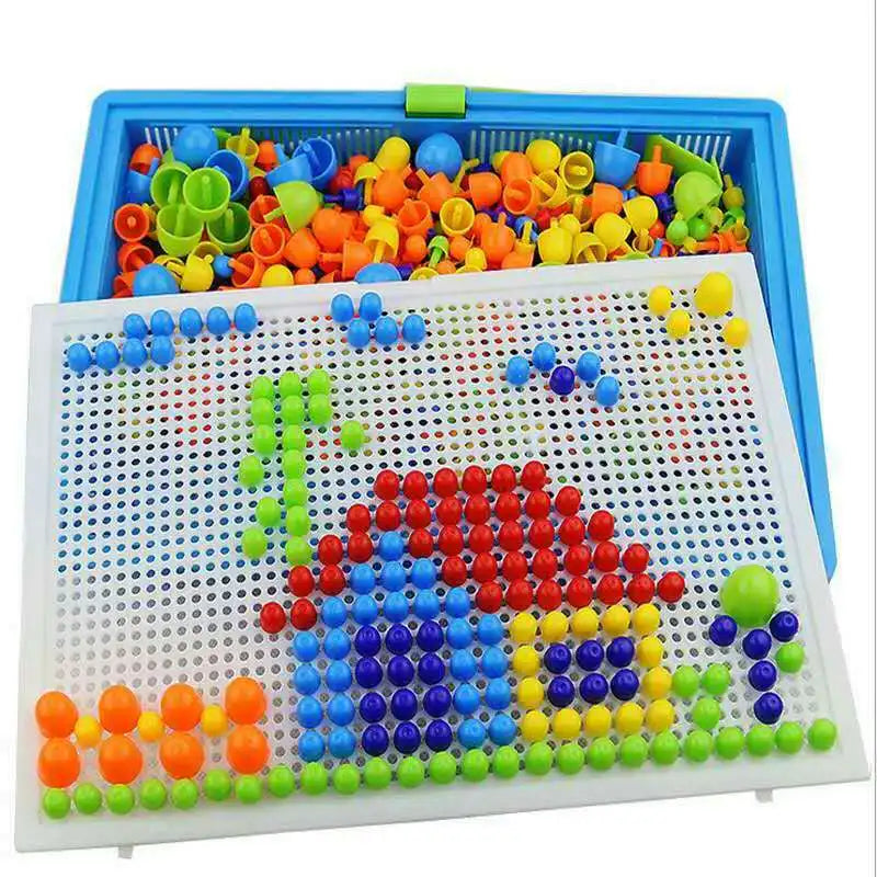 Juego de 296 cuentas de hongo en forma de clavo, rompecabezas inteligente 3D, tablero de rompecabezas para niños, juguetes educativos.