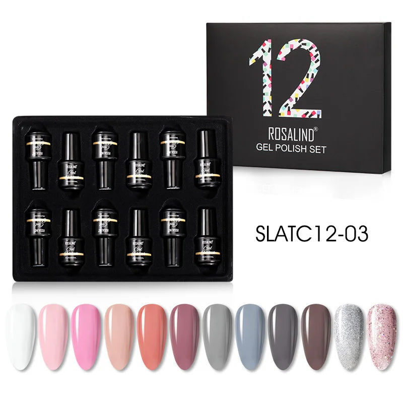 ROSALIND Nail Gel Manicure Set Hybrid Varnish Kit For Nails Art UV Lamp Semi Permanent Nail Gel Polish Set With Good Pack