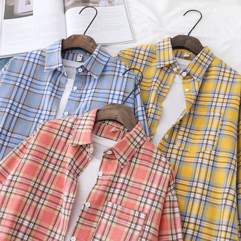 Casual Women's Plaid Shirt 2025 Spring Autumn New Ladies Loose Blouse and Tops Female Long Sleeve Shirts Fresh Checked Clothes