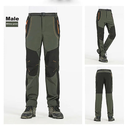 LNGXO Thick Warm Fleece Hiking Pants Men Winter Waterproof Windproof Outdoor Soft Shell Rain Trousers Trekking Camping Ski Pants