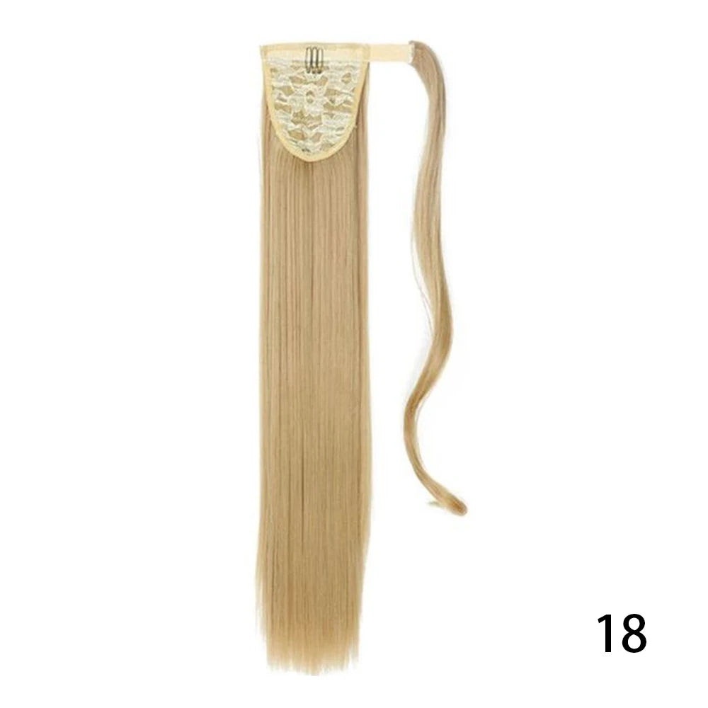32inches Synthetic Ponytail Hair Extension Clip in Fake Wig Hairpiece Blonde Wrap Around Pigtail Long Smooth Overhead Pony Tail