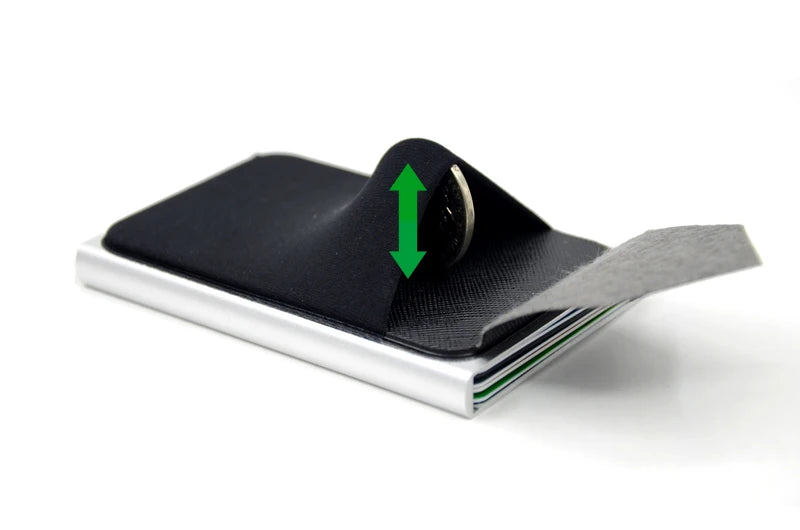 YUECIMIE Cartera delgada de aluminio con bolsillo trasero elástico, tarjetero para identificación, mini billetera RFID, estuche automático emergente para tarjetas bancarias.