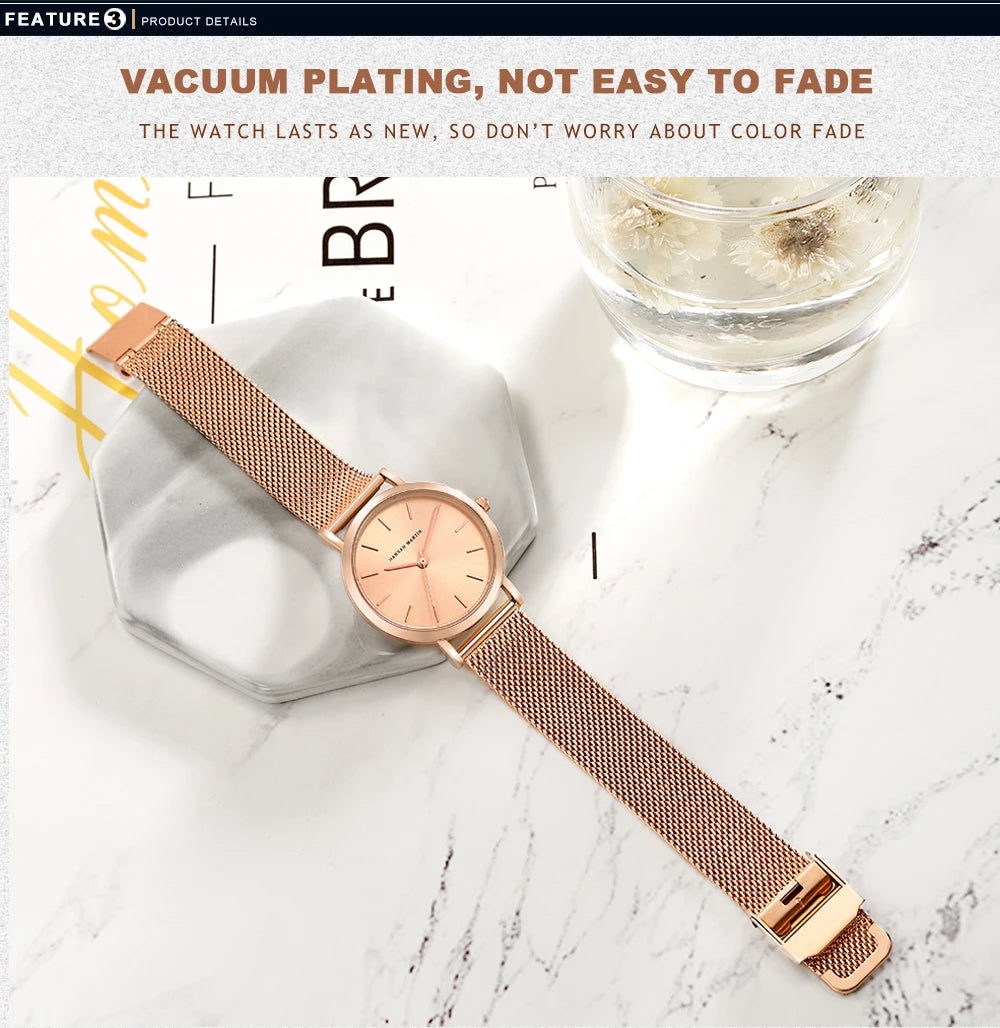 HANNAH MARTIN Women Watch Nordic Minimalist Japan Quartz Movement 3Bar Waterproof Women 36mm Full Rose Gold Dropshipping Watches