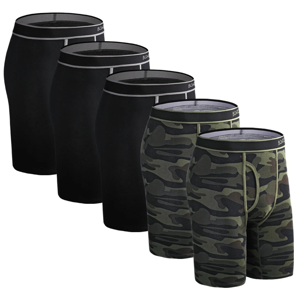 5Pcs Set Long Boxer Men Underwear Male Underpants Panties Sexy Clavin Underware Calzones BoxerShorts Boxer Shorts Homme Trunk