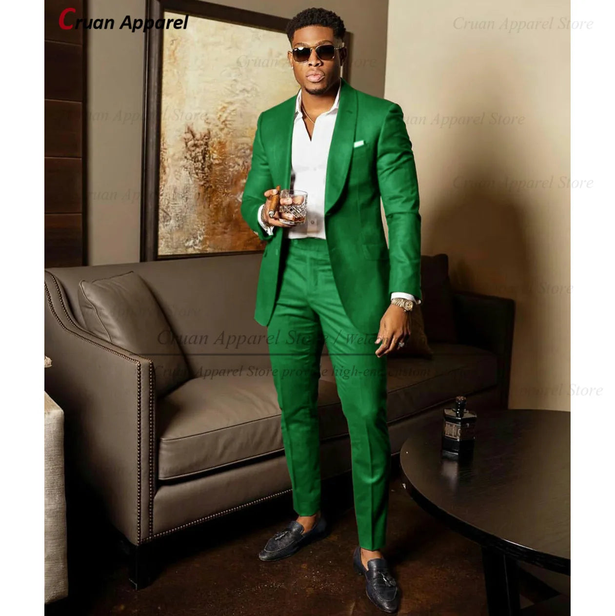 Blue Shawl Lapel Suit Male 2 Pieces Tailored Groom Wedding Suits Tuxedo Best Man Blazer Pants Trendy Fashion Marriage Costume