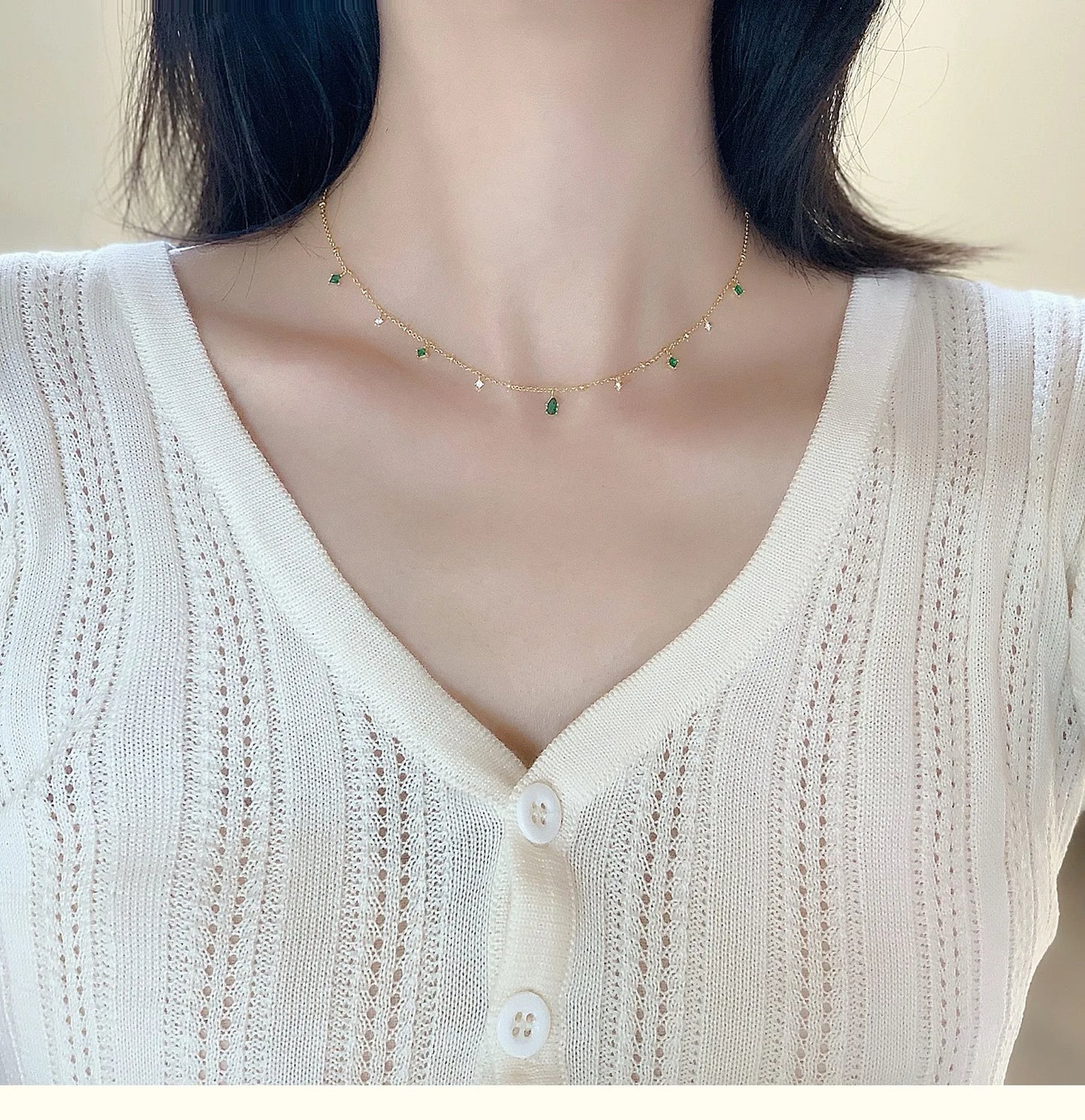 Exquisite Green Zircon Clavicle Chain Necklace Choker Necklace for Women Gifts Jewelry Vintage Design Necklace Wholesale